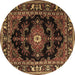 Round Machine Washable Persian Brown Traditional Rug, wshtr1672brn