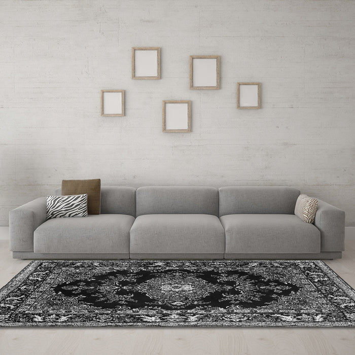 Machine Washable Persian Gray Traditional Rug in a Living Room,, wshtr1672gry