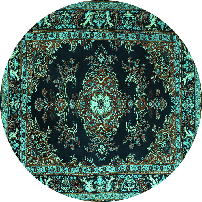 Round Persian Turquoise Traditional Rug, tr1672turq