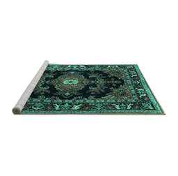 Sideview of Machine Washable Persian Turquoise Traditional Area Rugs, wshtr1672turq
