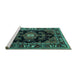 Sideview of Machine Washable Persian Turquoise Traditional Area Rugs, wshtr1672turq