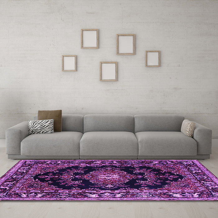 Machine Washable Persian Purple Traditional Area Rugs in a Living Room, wshtr1672pur
