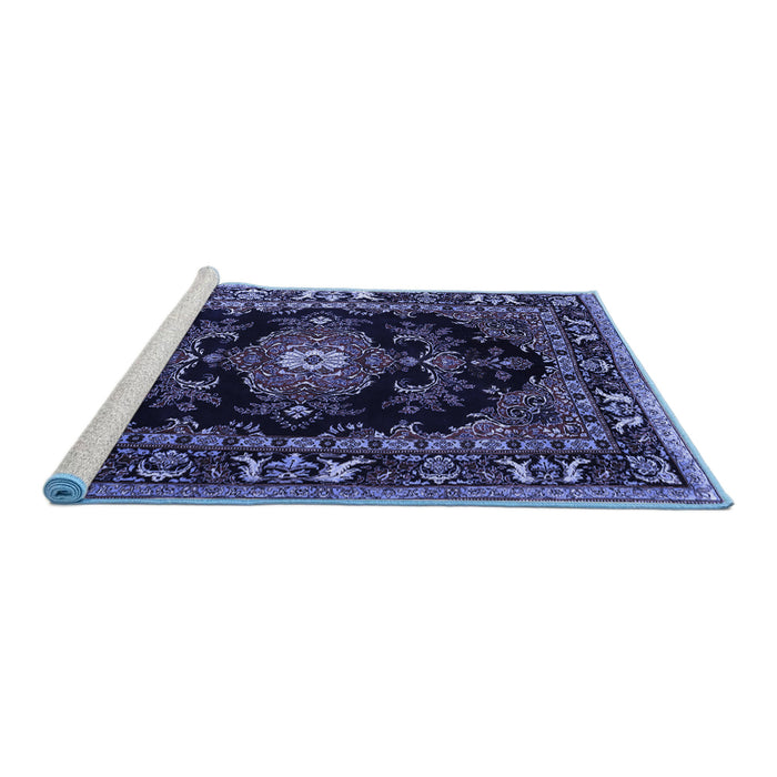Sideview of Machine Washable Persian Blue Traditional Rug, wshtr1672blu