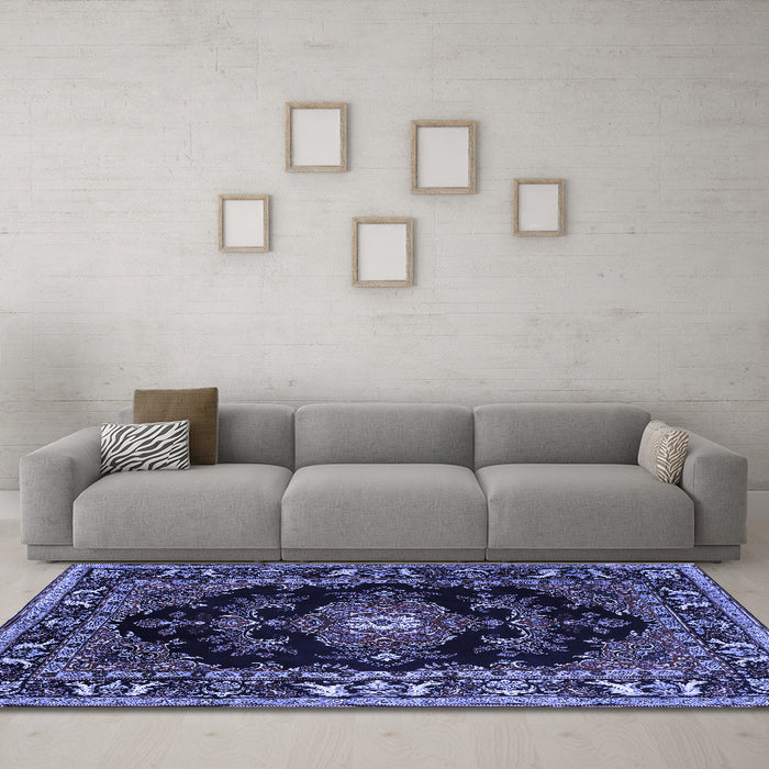 Machine Washable Persian Blue Traditional Rug in a Living Room, wshtr1672blu