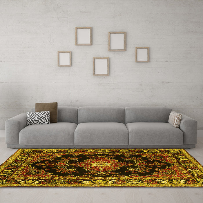 Machine Washable Persian Yellow Traditional Rug in a Living Room, wshtr1672yw