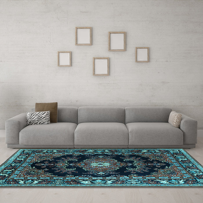 Machine Washable Persian Light Blue Traditional Rug in a Living Room, wshtr1672lblu