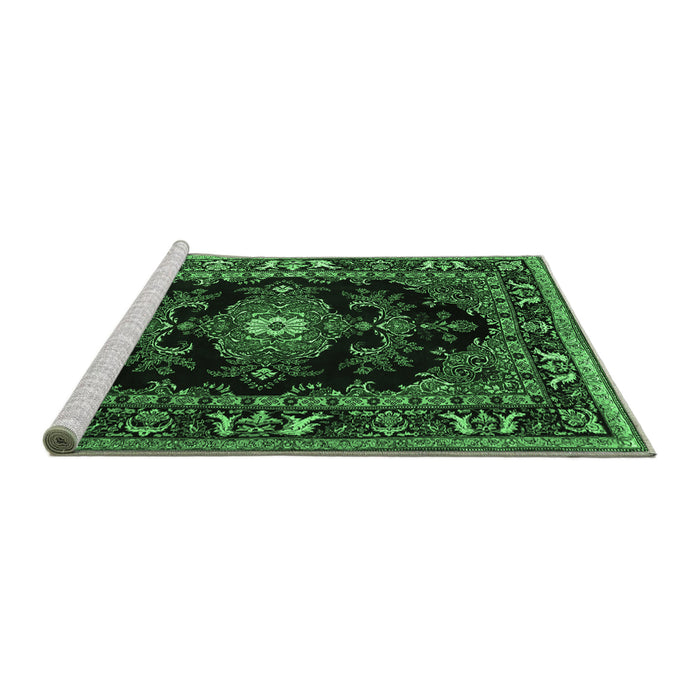 Sideview of Machine Washable Persian Emerald Green Traditional Area Rugs, wshtr1672emgrn