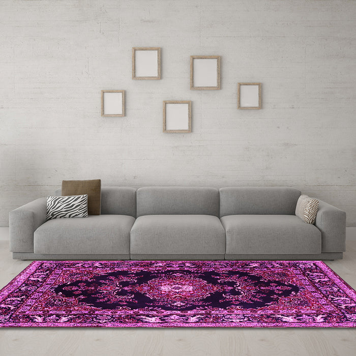 Machine Washable Persian Pink Traditional Rug in a Living Room, wshtr1672pnk