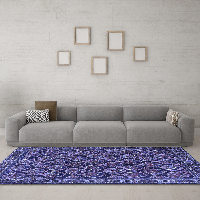 Machine Washable Persian Blue Traditional Rug in a Living Room, wshtr1673blu