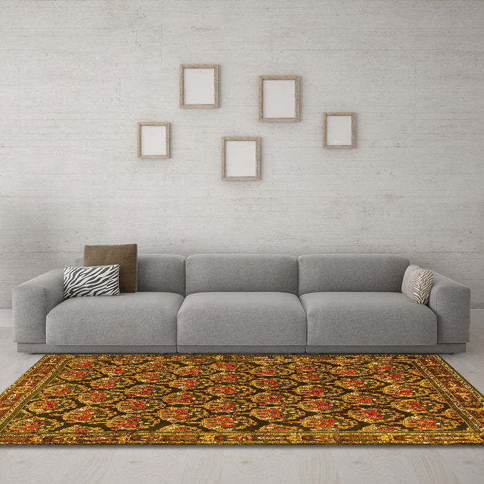 Machine Washable Persian Yellow Traditional Rug in a Living Room, wshtr1673yw