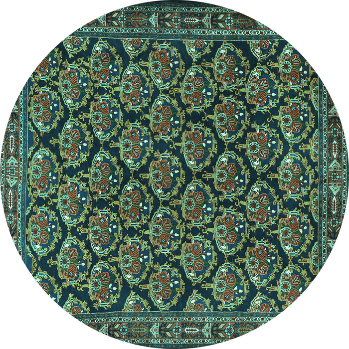 Round Persian Turquoise Traditional Rug, tr1673turq