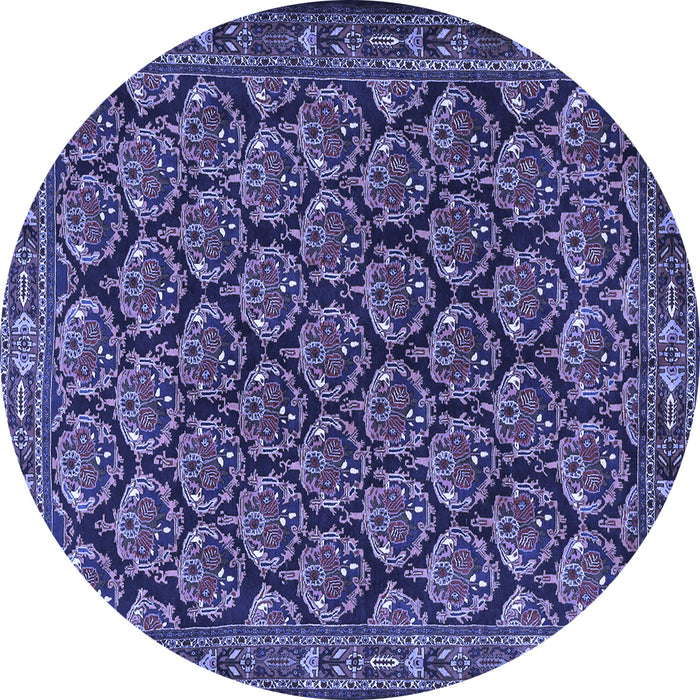 Round Machine Washable Persian Blue Traditional Rug, wshtr1673blu
