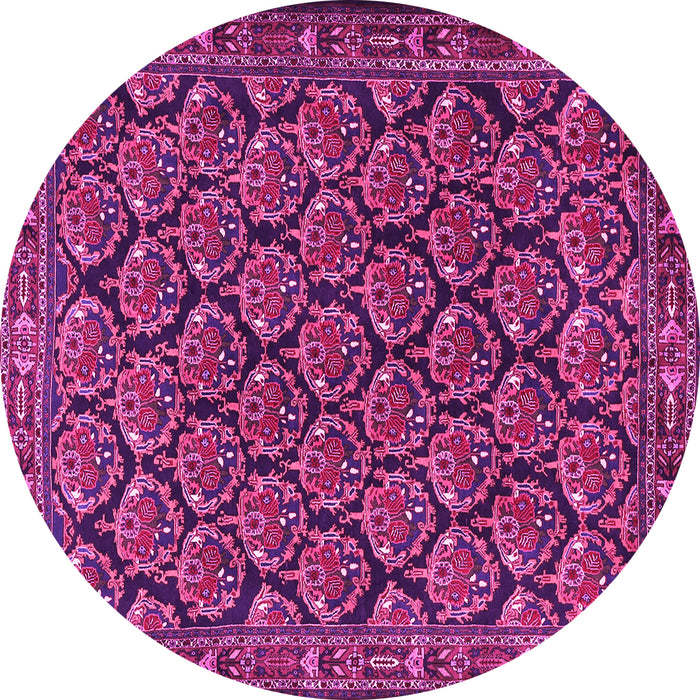 Round Machine Washable Persian Pink Traditional Rug, wshtr1673pnk