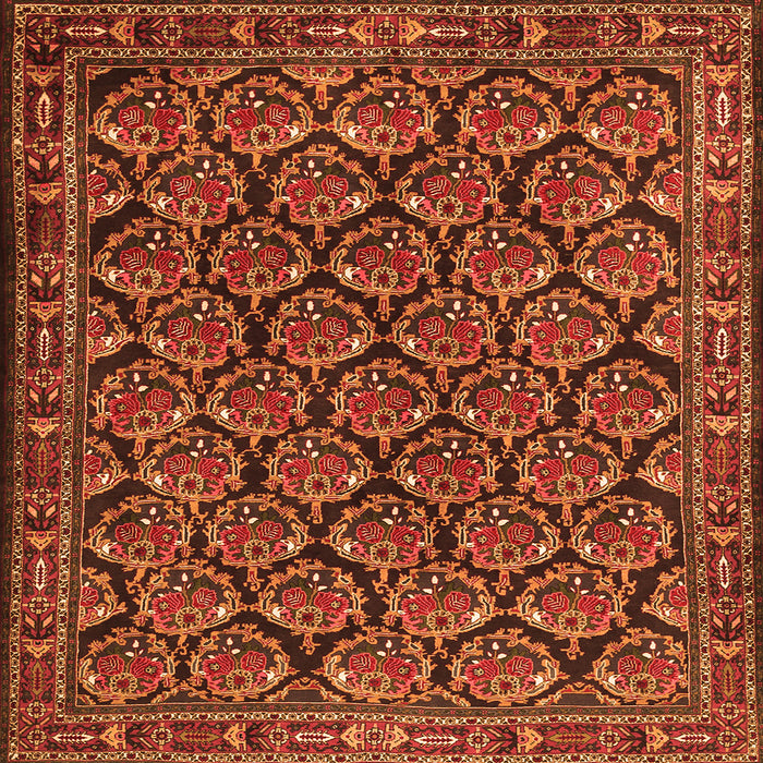 Round Machine Washable Persian Orange Traditional Area Rugs, wshtr1673org