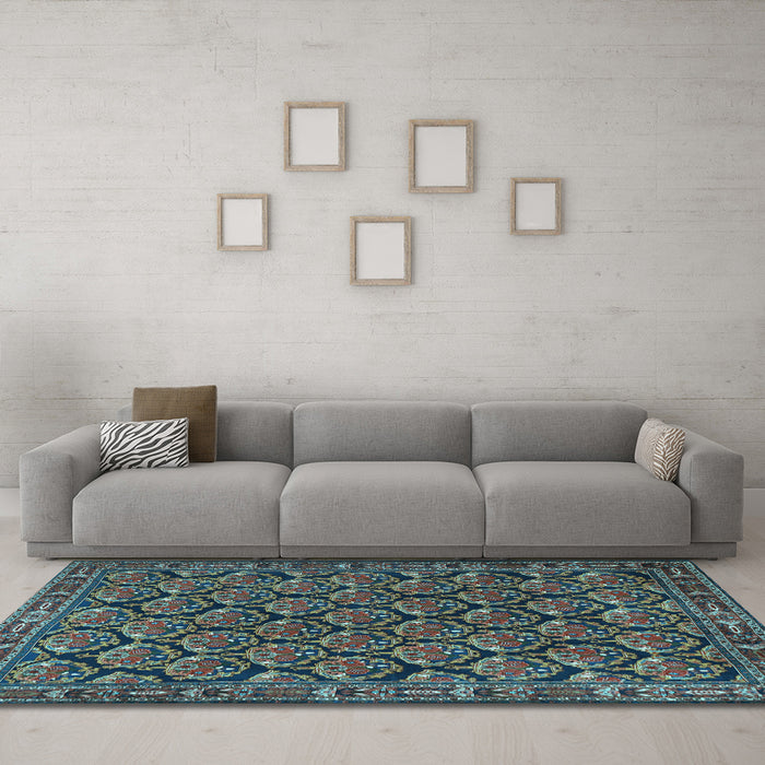 Machine Washable Persian Light Blue Traditional Rug in a Living Room, wshtr1673lblu