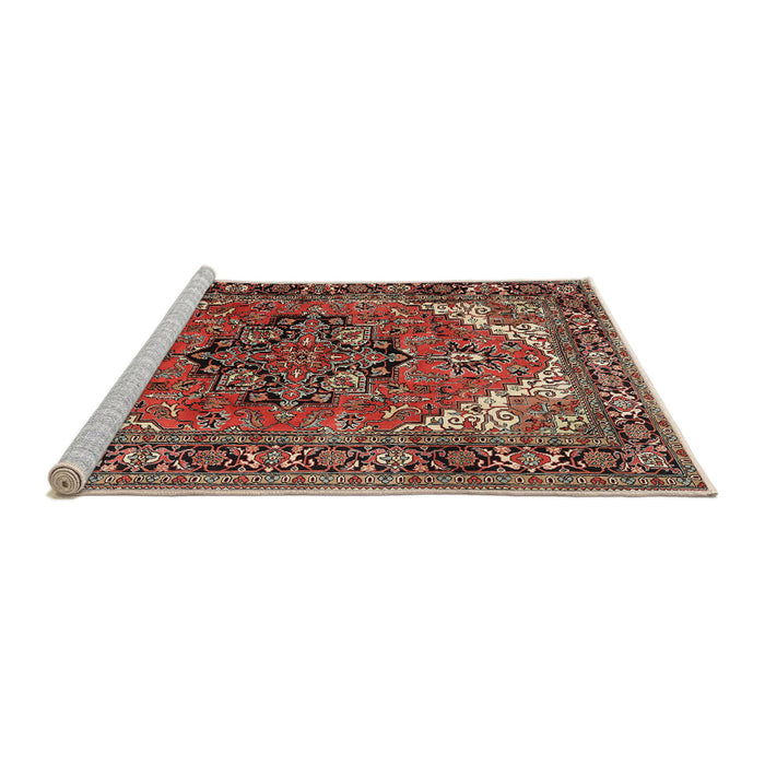 Sideview of Machine Washable Traditional Saffron Red Rug, wshtr1674