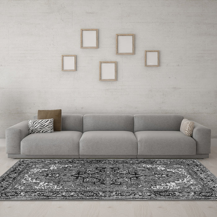 Machine Washable Persian Gray Traditional Rug in a Living Room,, wshtr1674gry