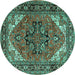 Round Machine Washable Persian Turquoise Traditional Area Rugs, wshtr1674turq