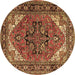 Round Persian Brown Traditional Rug, tr1674brn