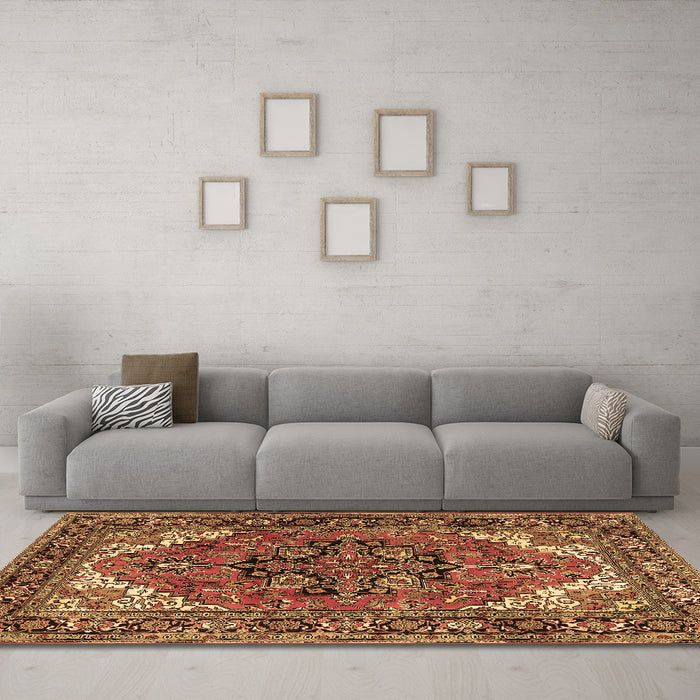 Machine Washable Persian Brown Traditional Rug in a Living Room,, wshtr1674brn