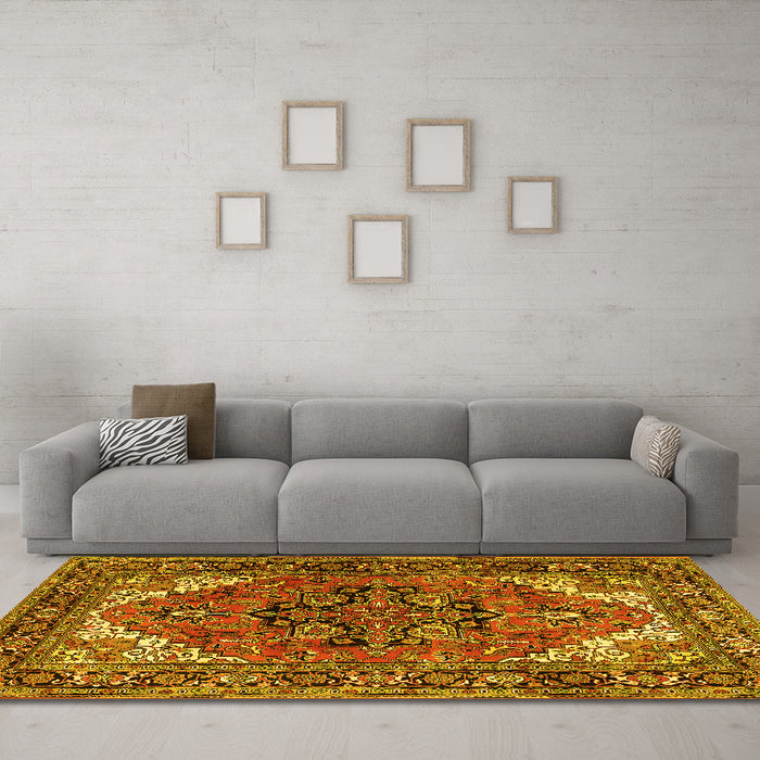 Machine Washable Persian Yellow Traditional Rug in a Living Room, wshtr1674yw