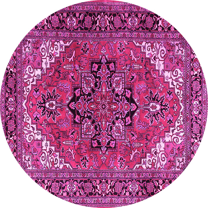 Round Machine Washable Persian Pink Traditional Rug, wshtr1674pnk