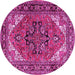 Round Machine Washable Persian Pink Traditional Rug, wshtr1674pnk