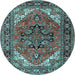 Round Machine Washable Persian Light Blue Traditional Rug, wshtr1674lblu