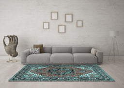 Machine Washable Persian Light Blue Traditional Rug in a Living Room, wshtr1674lblu