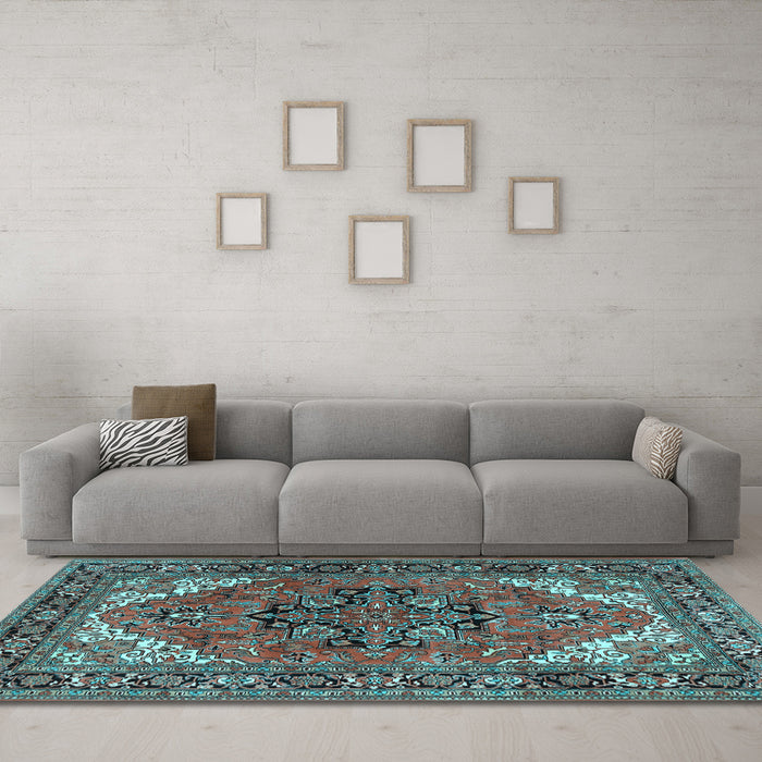 Machine Washable Persian Light Blue Traditional Rug in a Living Room, wshtr1674lblu