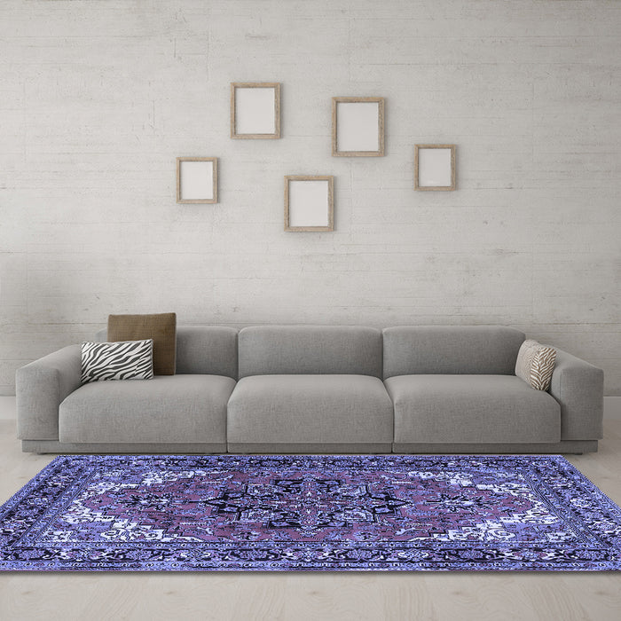 Machine Washable Persian Blue Traditional Rug in a Living Room, wshtr1674blu