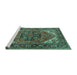 Sideview of Machine Washable Persian Turquoise Traditional Area Rugs, wshtr1674turq