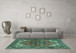 Machine Washable Persian Turquoise Traditional Area Rugs in a Living Room,, wshtr1674turq