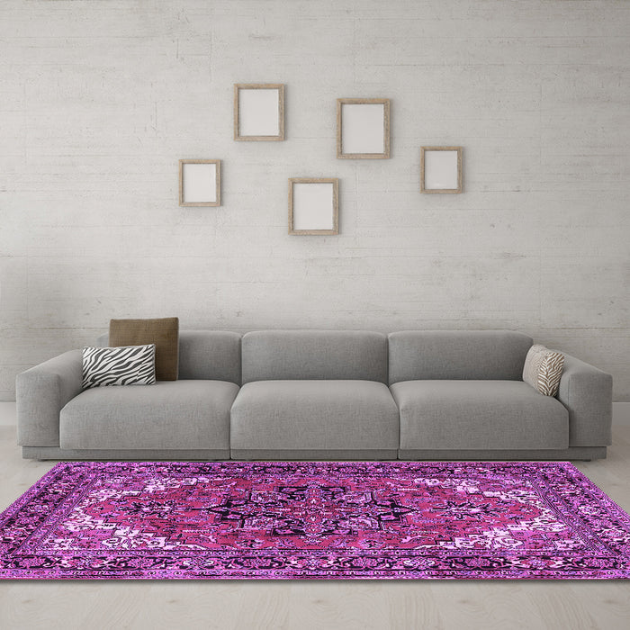Machine Washable Persian Purple Traditional Area Rugs in a Living Room, wshtr1674pur