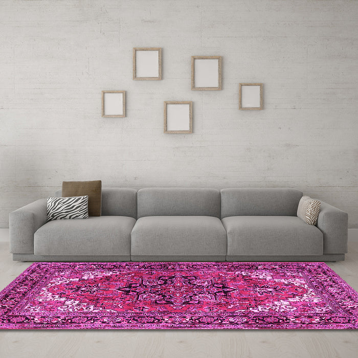 Machine Washable Persian Pink Traditional Rug in a Living Room, wshtr1674pnk
