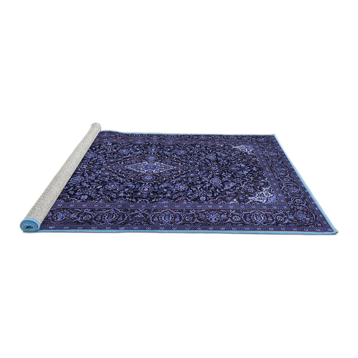 Sideview of Machine Washable Persian Blue Traditional Rug, wshtr1675blu