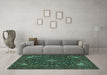 Machine Washable Persian Turquoise Traditional Area Rugs in a Living Room,, wshtr1675turq