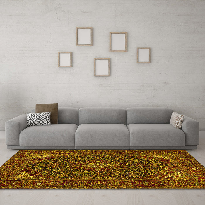 Machine Washable Persian Yellow Traditional Rug in a Living Room, wshtr1675yw