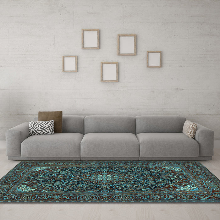 Machine Washable Persian Light Blue Traditional Rug in a Living Room, wshtr1675lblu