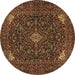 Round Machine Washable Persian Brown Traditional Rug, wshtr1675brn