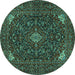 Round Machine Washable Persian Turquoise Traditional Area Rugs, wshtr1675turq