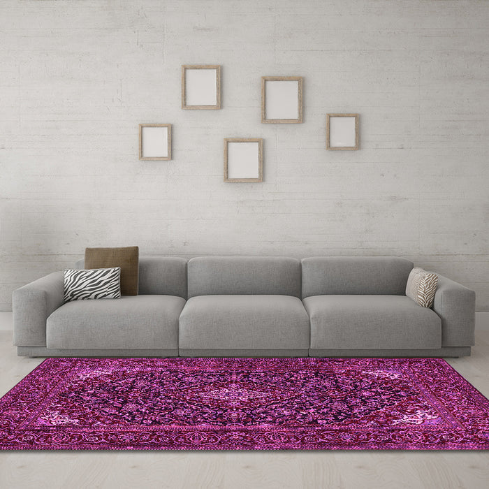 Machine Washable Persian Pink Traditional Rug in a Living Room, wshtr1675pnk