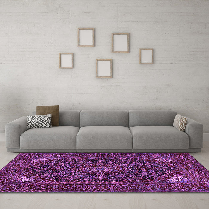 Machine Washable Persian Purple Traditional Area Rugs in a Living Room, wshtr1675pur