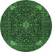 Round Machine Washable Persian Emerald Green Traditional Area Rugs, wshtr1675emgrn