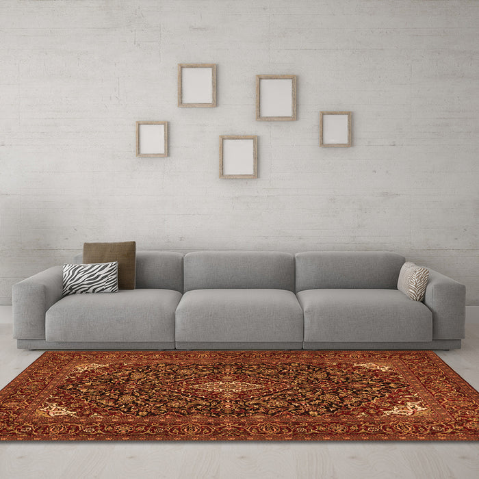 Machine Washable Persian Orange Traditional Area Rugs in a Living Room, wshtr1675org