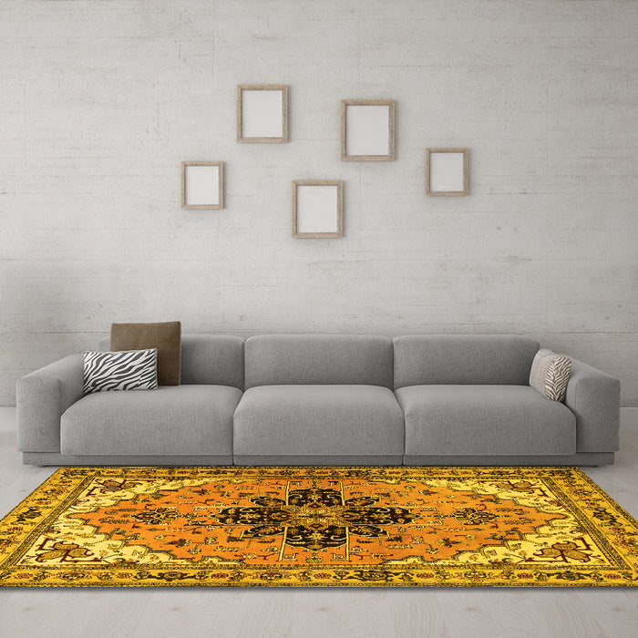 Machine Washable Persian Yellow Traditional Rug in a Living Room, wshtr1676yw