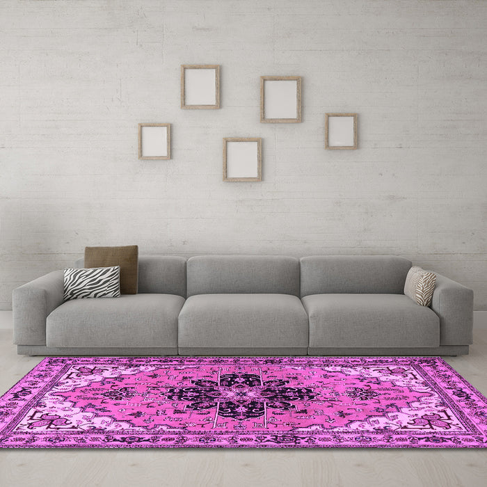 Machine Washable Persian Purple Traditional Area Rugs in a Living Room, wshtr1676pur