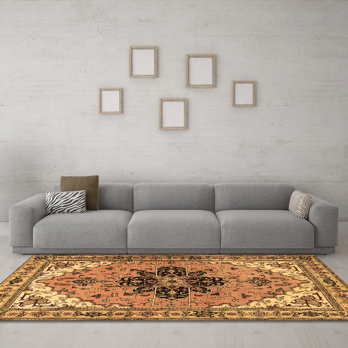 Machine Washable Persian Brown Traditional Rug in a Living Room,, wshtr1676brn