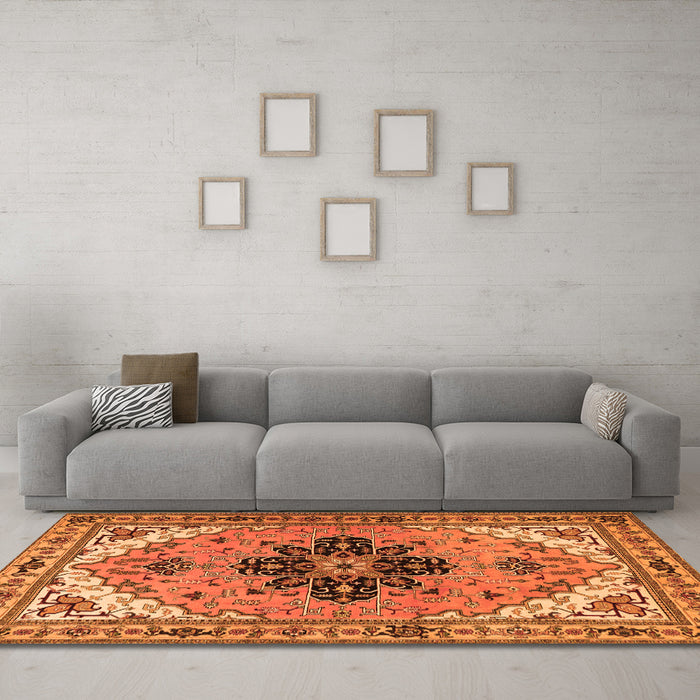 Machine Washable Persian Orange Traditional Area Rugs in a Living Room, wshtr1676org