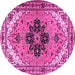 Round Machine Washable Persian Pink Traditional Rug, wshtr1676pnk